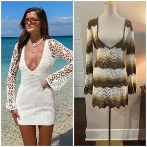 Beginning Boutique Irene Neutral Crochet Mini Dress - Size 8 US (12 AU) - NWT